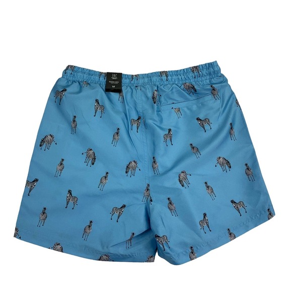 INC Mens Zebra Print Mesh-Lined Quick-Dry 5" Swim Trunks Blue M - Picture 3 of 4